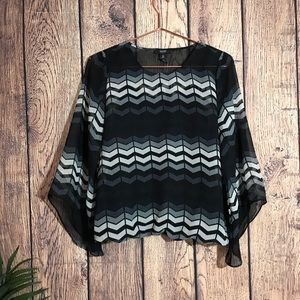 Alfani Sheer Blouse PM Black White Chevron Top